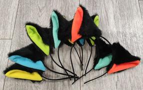 Ушки Нэко черные, вставка разноцветная
