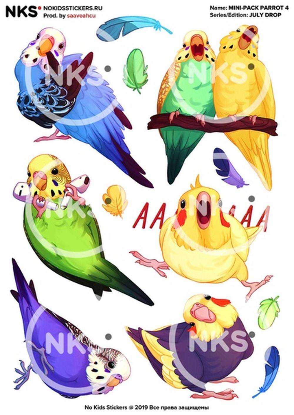 Стикеры NKS mini Parrot 4 Попугаи